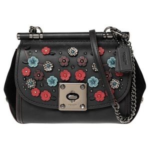 SOLD - Coach Drifter Floral Tea Rose Glovetanned Crossbody Black Multi 59524
